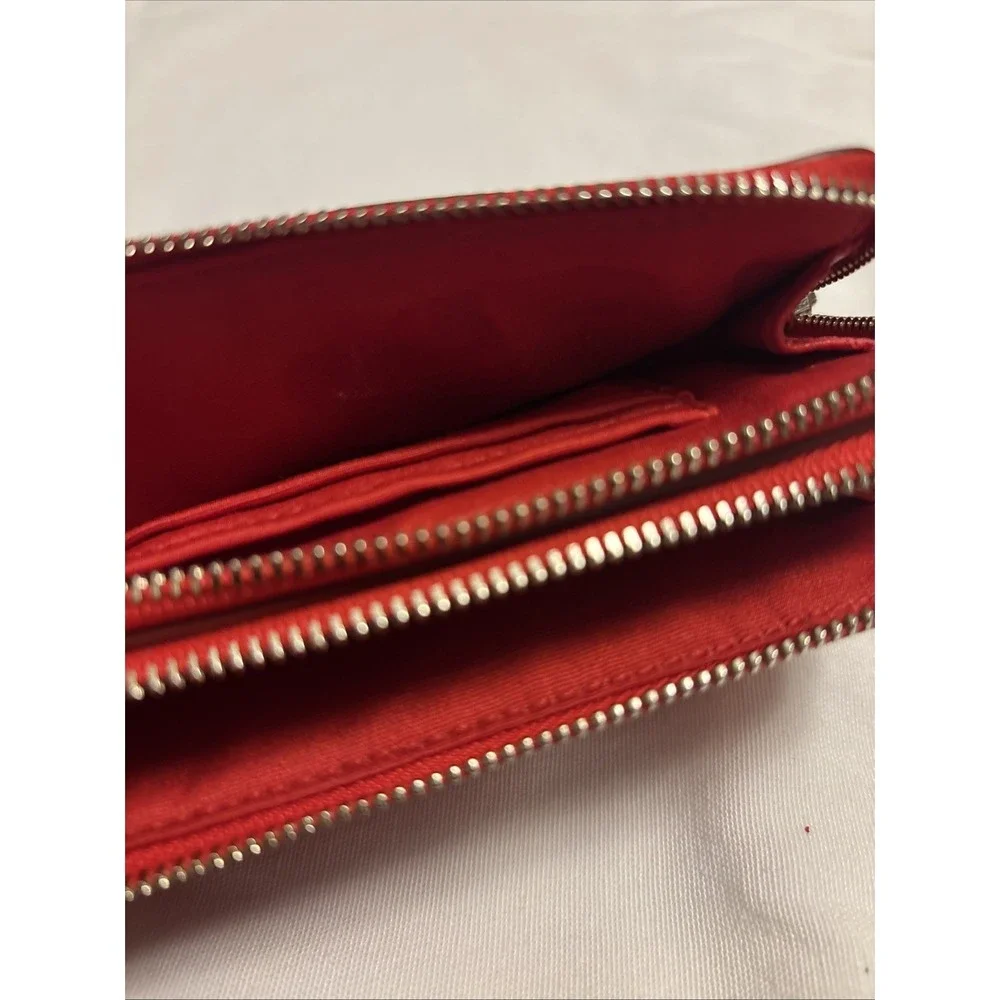 Vintage Coach  - Red Double Gold Zip Pebble Leather Wallet Wristlet - F66505